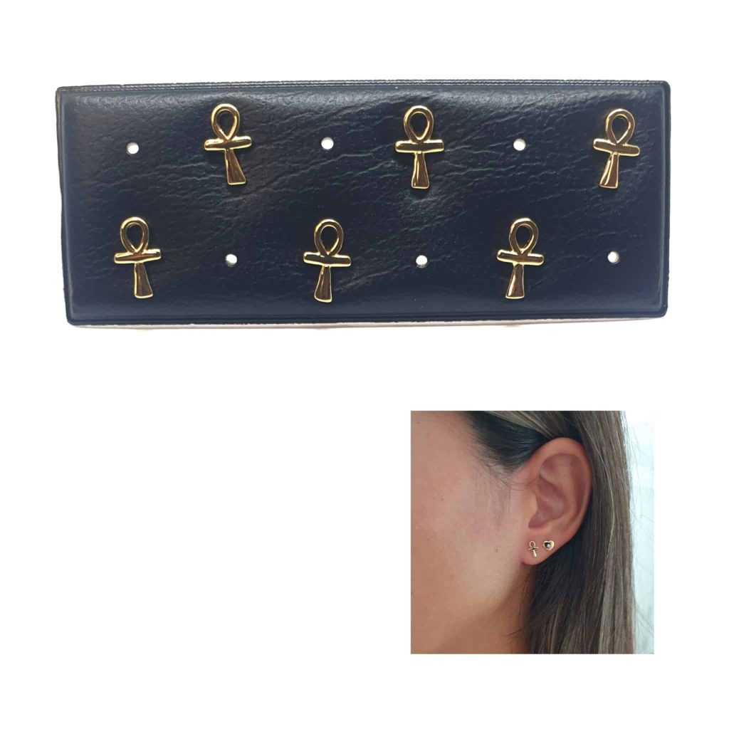 Pendientes cruz de la vida oro de 14 quilates