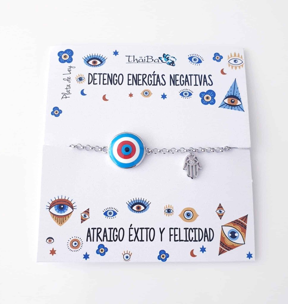 Pulsera ojo turco turquesa con mano de fátima