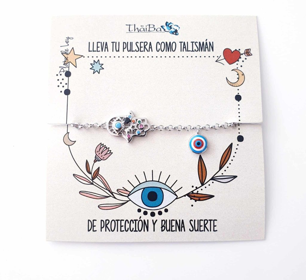 Pulsera mano piedras y ojo turco de plata de ley