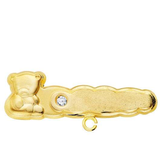 18K ALFILER ORO AMARILLO OSO TALLADO CON CIRCONITA 27X9 MM