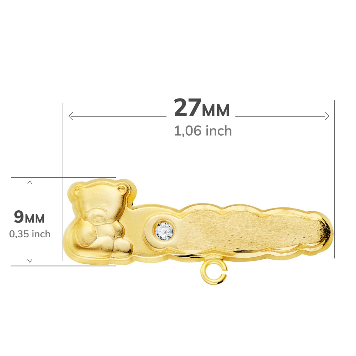 18K ALFILER ORO AMARILLO OSO TALLADO CON CIRCONITA 27X9 MM