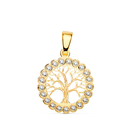 18K COLGANTE AMULETO ORO AMARILLO ARBOL DE LA VIDA CIRCONITA 15 MM