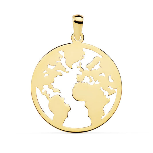 18K COLGANTE AMULETO ORO AMARILLO MAPAMUNDI CALADO 20 MM