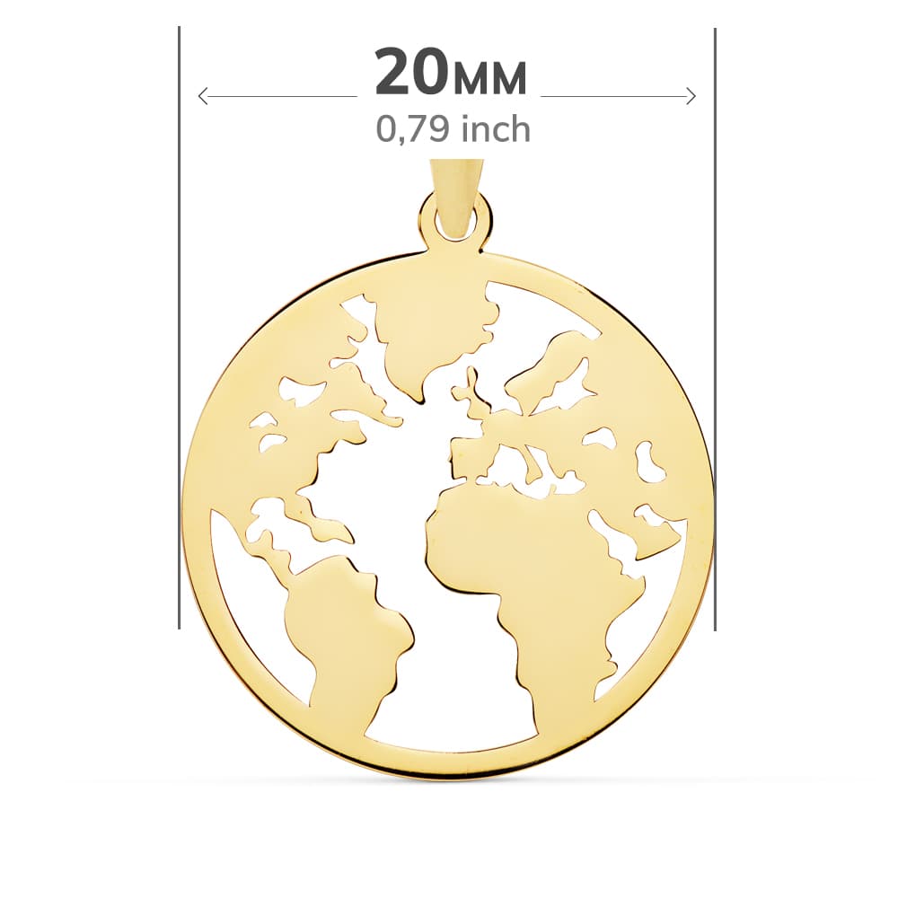 18K COLGANTE ORO AMARILLO MAPAMUNDI CALADO 20 MM