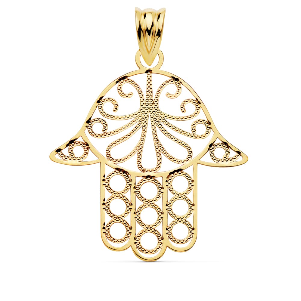 Colgante Amuleto Mano de Fatima 24 x 19 mm de oro amarillo 18K