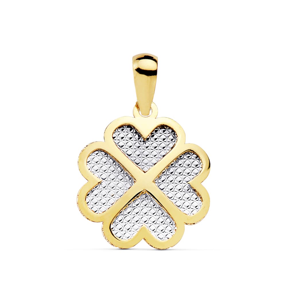 18K COLGANTE BICOLOR TREBOL CORAZON 16X16 MM C. AMOR