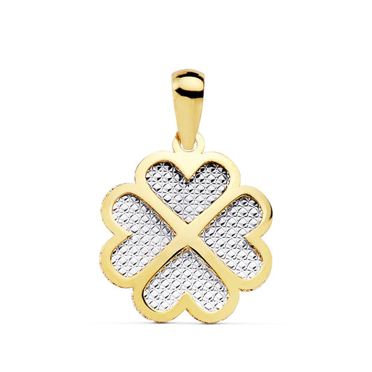 18K COLGANTE BICOLOR TREBOL CORAZON 16X16 MM C. AMOR