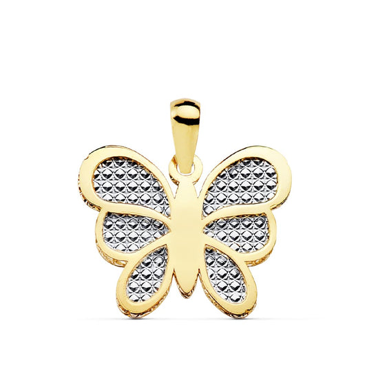 Colgante Bicolor Mariposa Interior Tallado 17 x 14 mm 18K