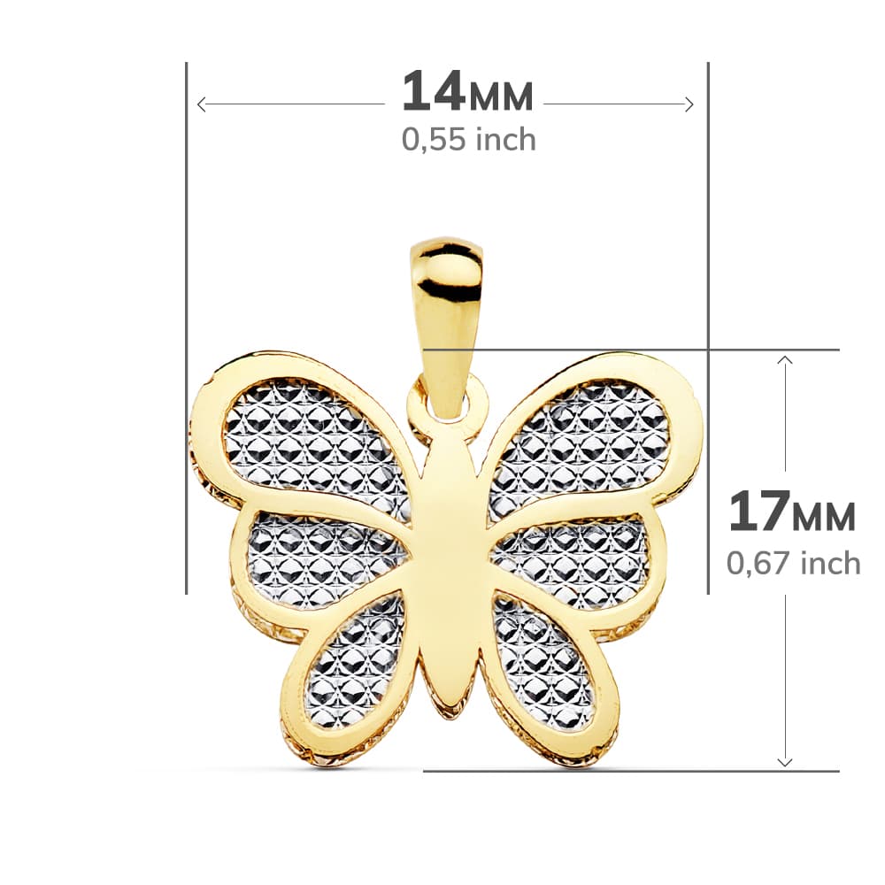 18K COLGANTE ORO BICOLOR MARIPOSA INTERIOR TALLADO 17X14 MM