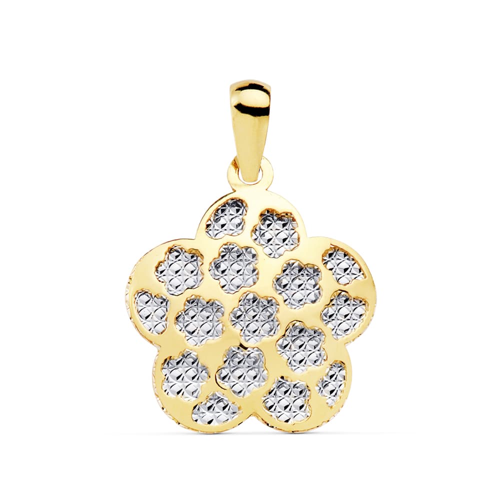 18K COLGANTE AMULETO FLOR BICOLOR 17X17 MM