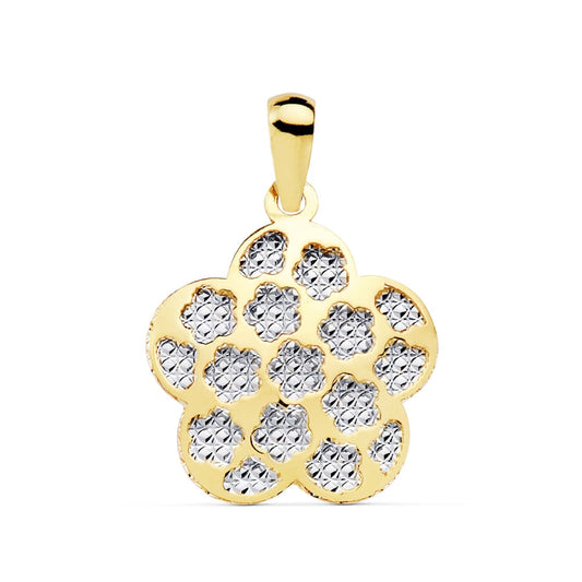 18K COLGANTE AMULETO FLOR BICOLOR 17X17 MM