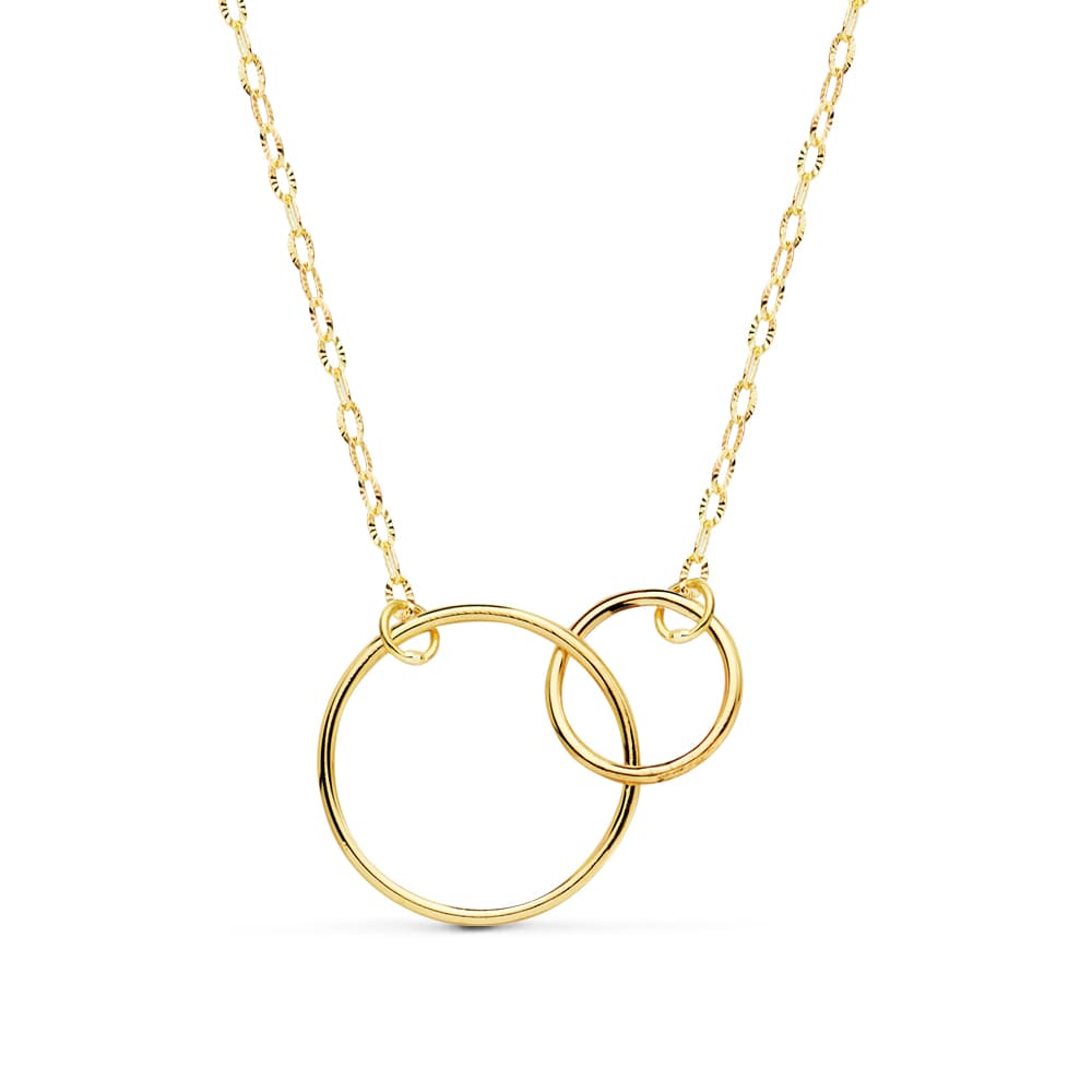 Collar Doble Aro 14 y 8 mm Cadena 42 cm de oro amarillo 18K