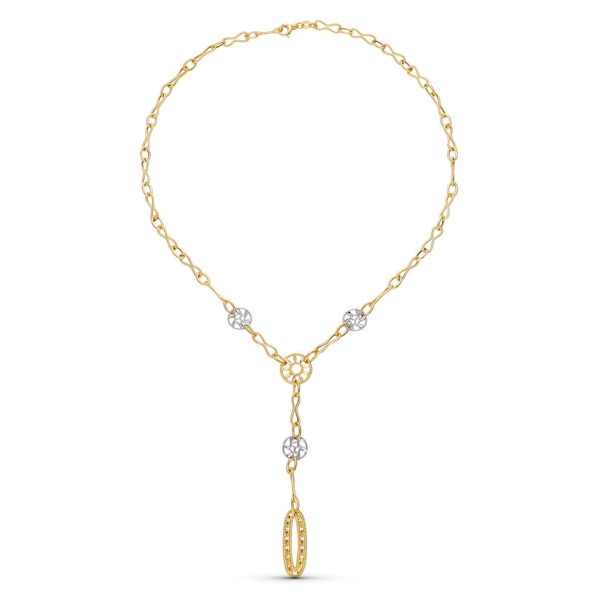 18K GARGANTILLA ORO BICOLOR MOTIVOS Y HOJAS BRILLO