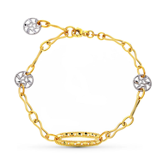 Pulsera Bicolor Motivos y Hojas 18K