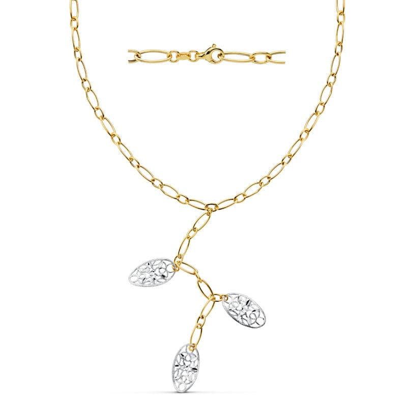 18K GARGANTILLA BICOLOR HUECA 42CM MOTIVOS OVALES