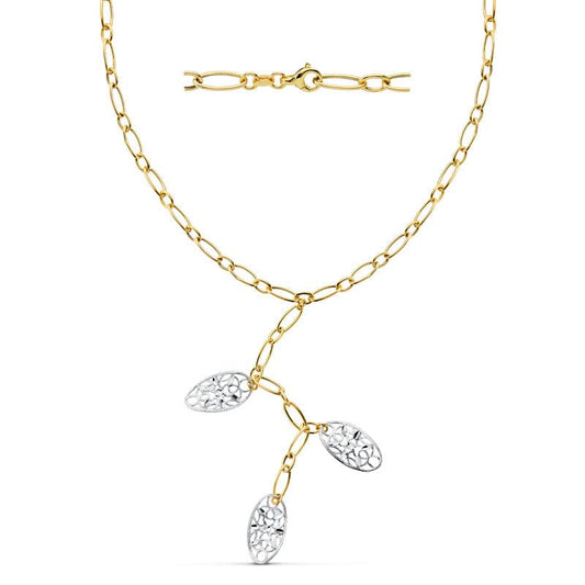 18K GARGANTILLA BICOLOR HUECA 42CM MOTIVOS OVALES