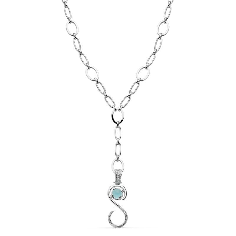 Gargantilla 44 cm Colgante con Piedra Azul de oro blanco 18K