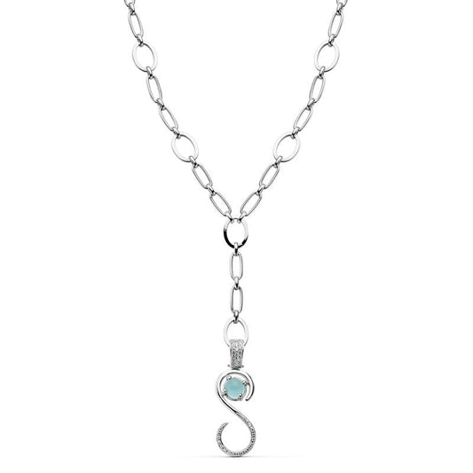 18K GARGANTILLA ORO BLANCO 44CM COLGANTE CON PIEDRA AZUL