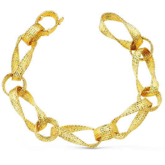 Pulsera Eslabones Huecos Ancho 12 mm Largo 21 cm de oro amarillo 18K
