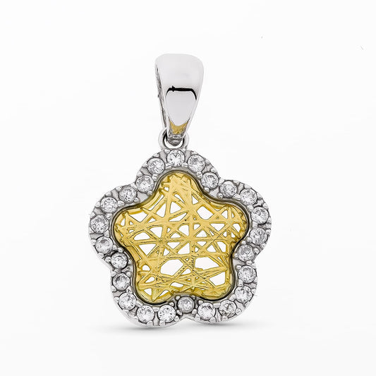 18K COLGANTE AMULETO ORO BICOLOR FLOR 21X18 MM