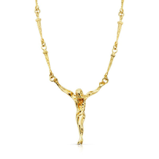 Cristo de Dali con Asas 33 x 28 mm Cadena Clavos 60 cm de oro amarillo 18K