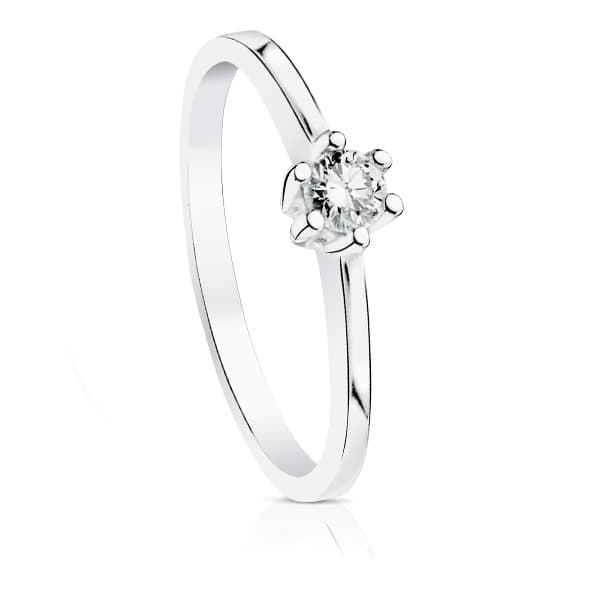 18K SOLITARIO DIAMANTE NATURAL TALLA BRILLANTE ORO BLANCO 0.150 QTS. SI-H