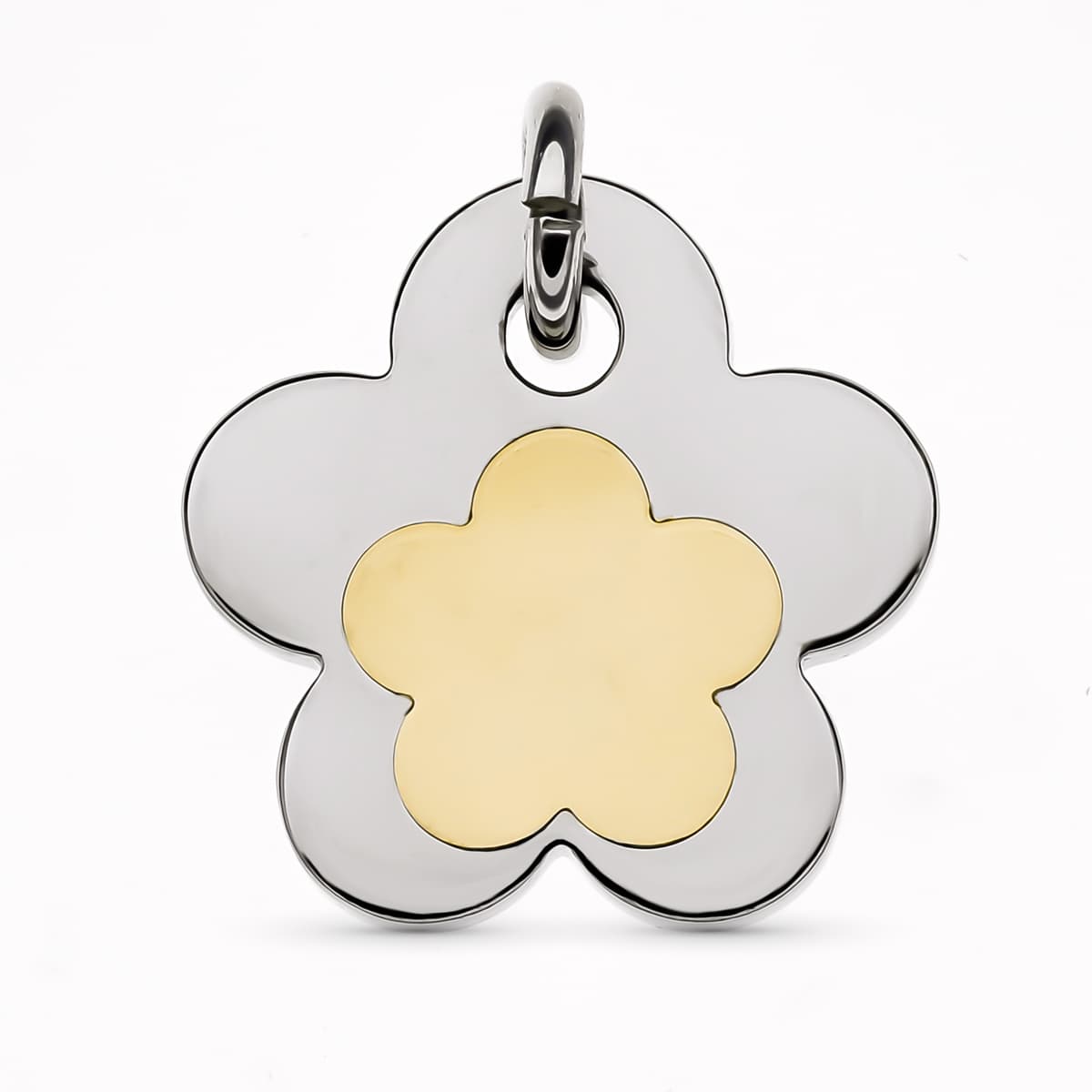 18K COLGANTE AMULETO ACERO Y ORO AMARILLO FLOR