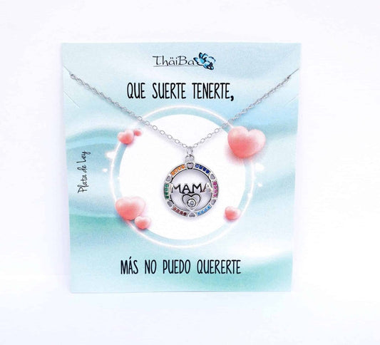 Collar mamá círculo de plata de ley