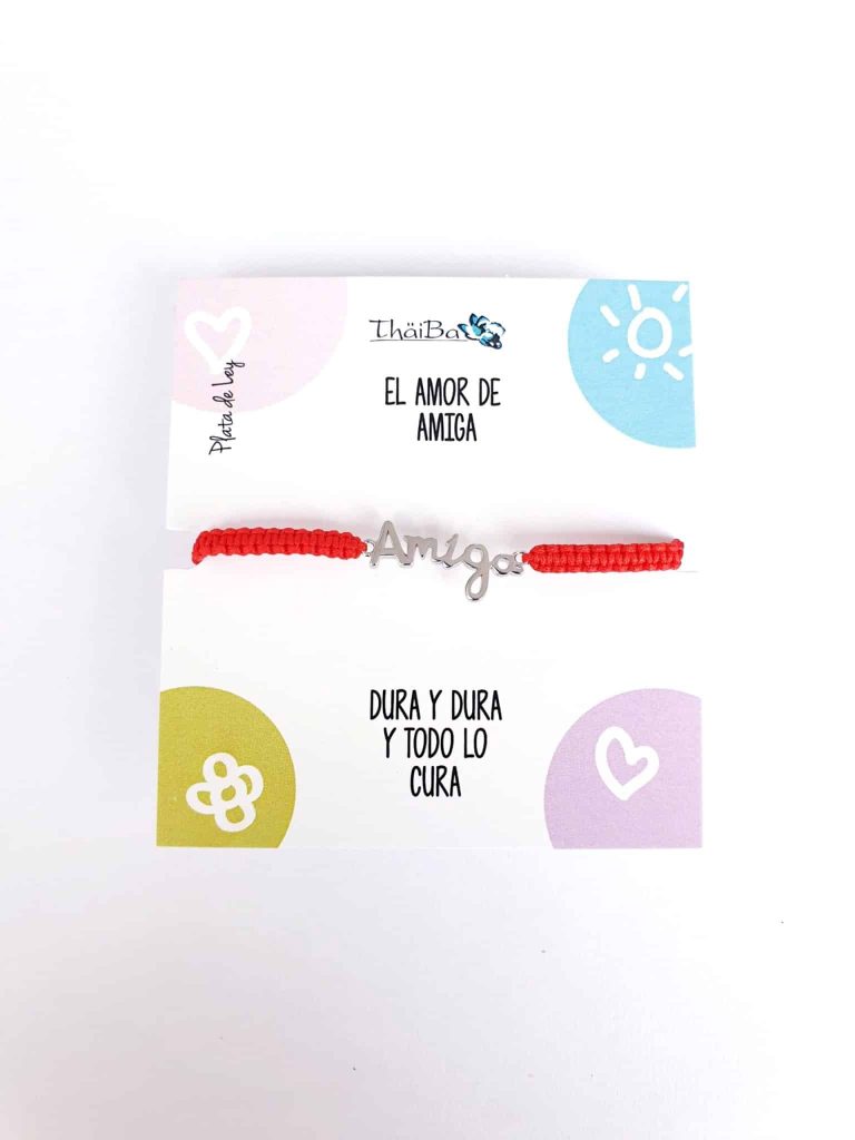 Pulsera amiga macramé roja de plata de ley