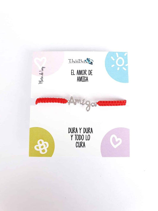 Pulsera amiga macramé roja de plata de ley