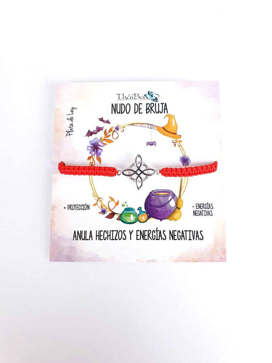 Pulsera macramé nudo de brujas roja de plata de ley - Joyería Zafir