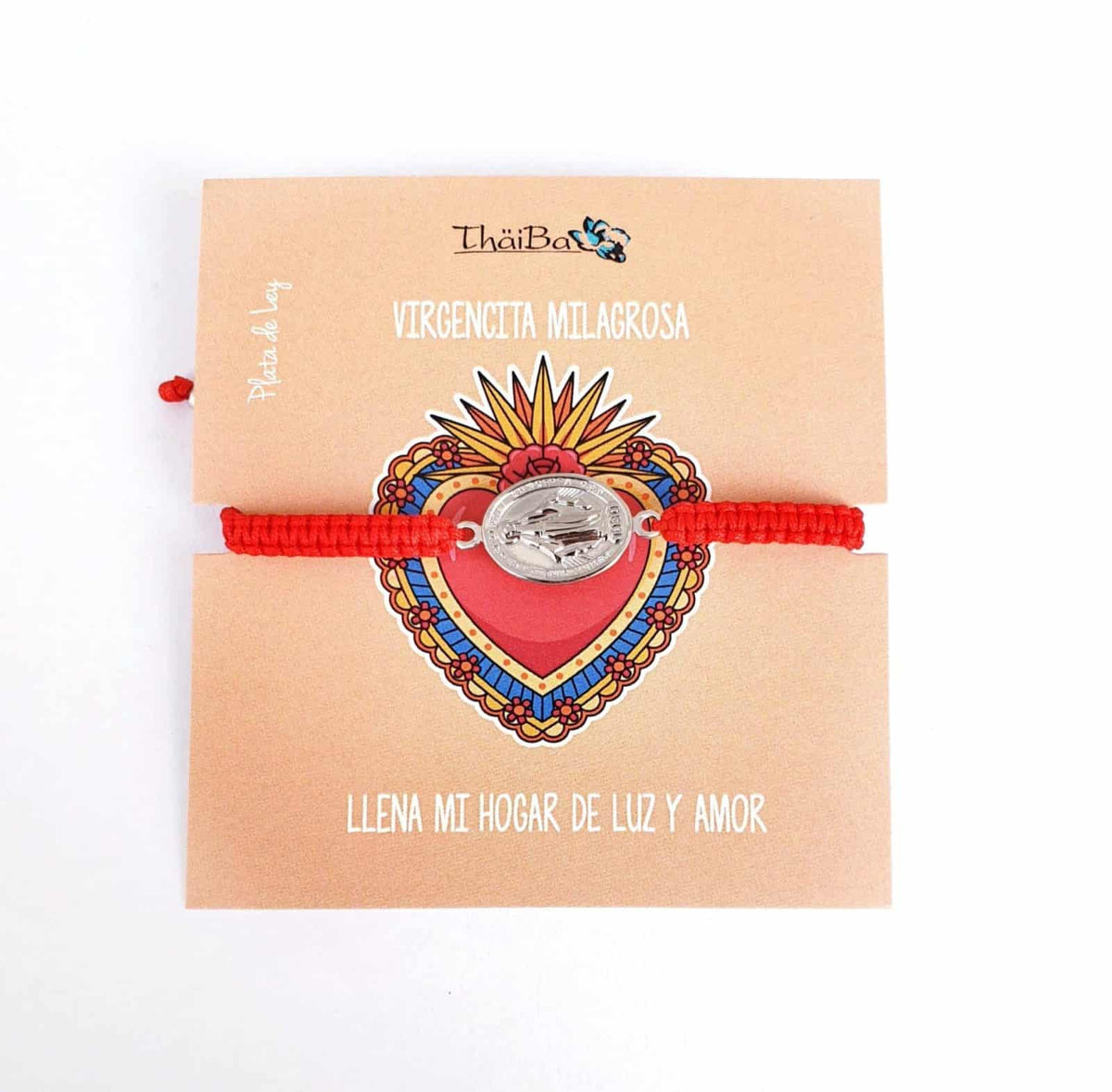Pulsera macramé roja Virgencita Milagrosa de plata de ley - vista adicional