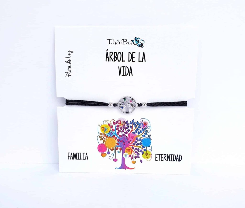 Pulsera hilo negro árbol de la vida de plata de ley