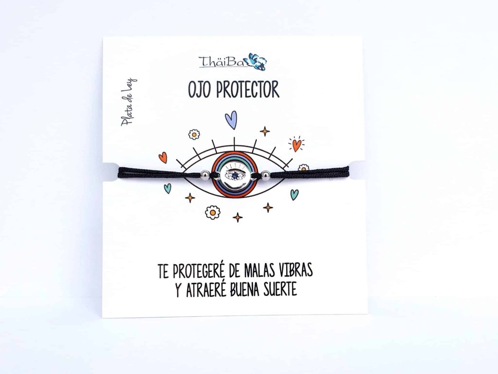 Pulsera hilo negro ojo protector de plata de ley