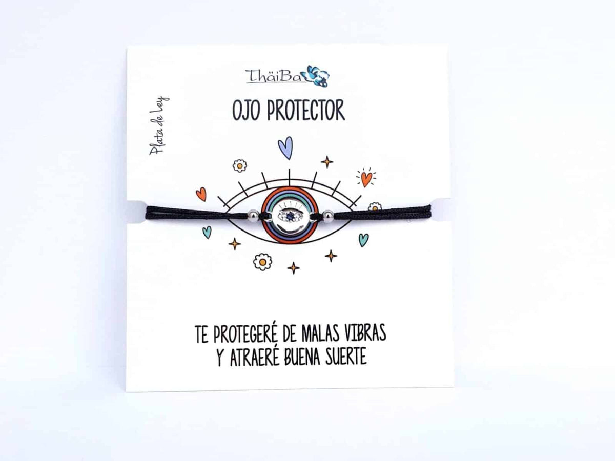 Pulsera hilo negro ojo protector de plata de ley - vista adicional