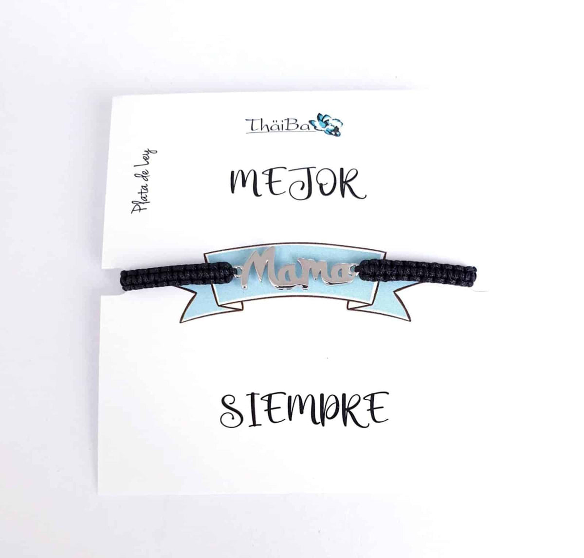 Pulsera macramé negra mamá de plata de ley - vista adicional