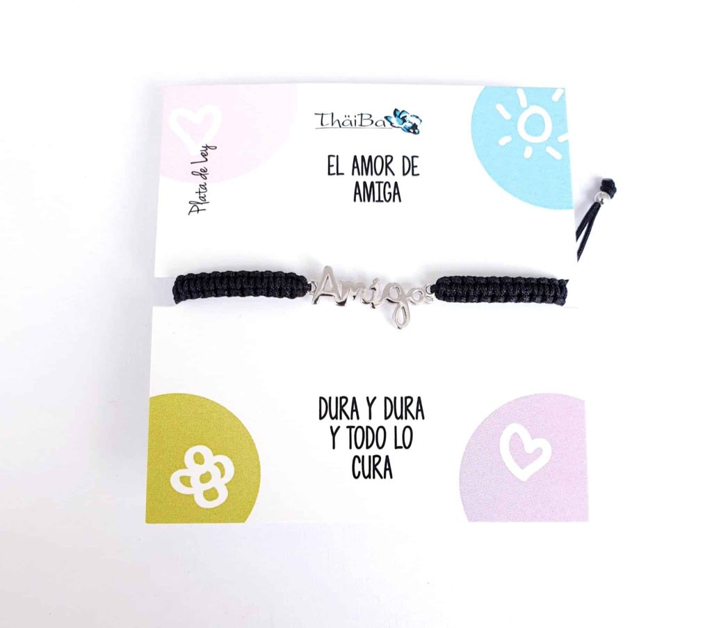 Pulsera amiga macramé negra de plata de ley