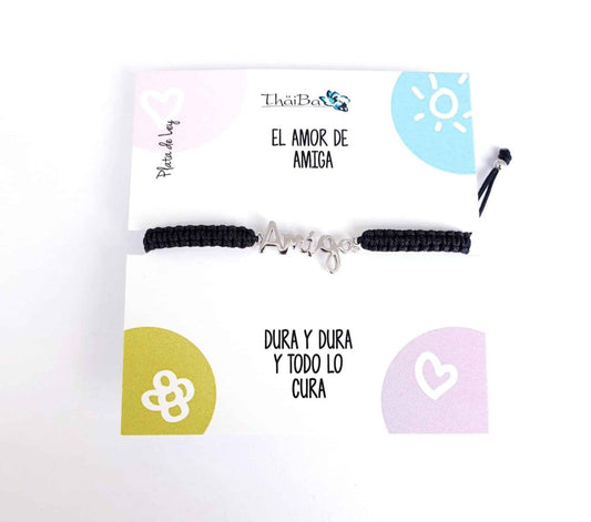 Pulsera amiga macramé negra de plata de ley - Joyería Zafir
