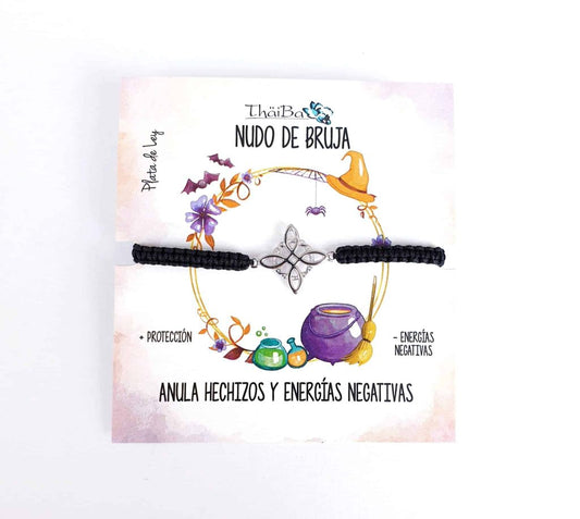 Pulsera macramé nudo de bruja negro de plata de ley - Joyería Zafir