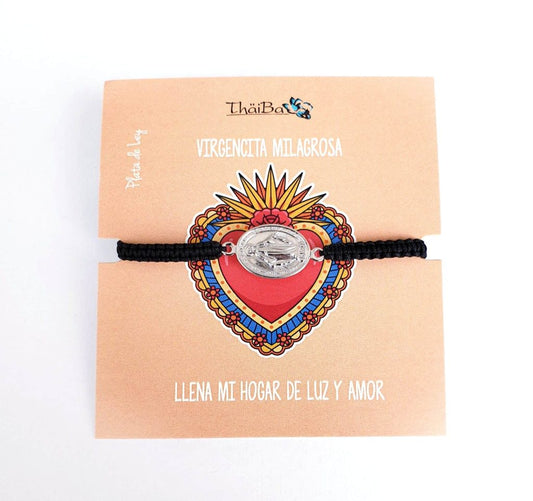 Pulsera macramé Virgencita Milagrosa de plata de ley - Joyería Zafir