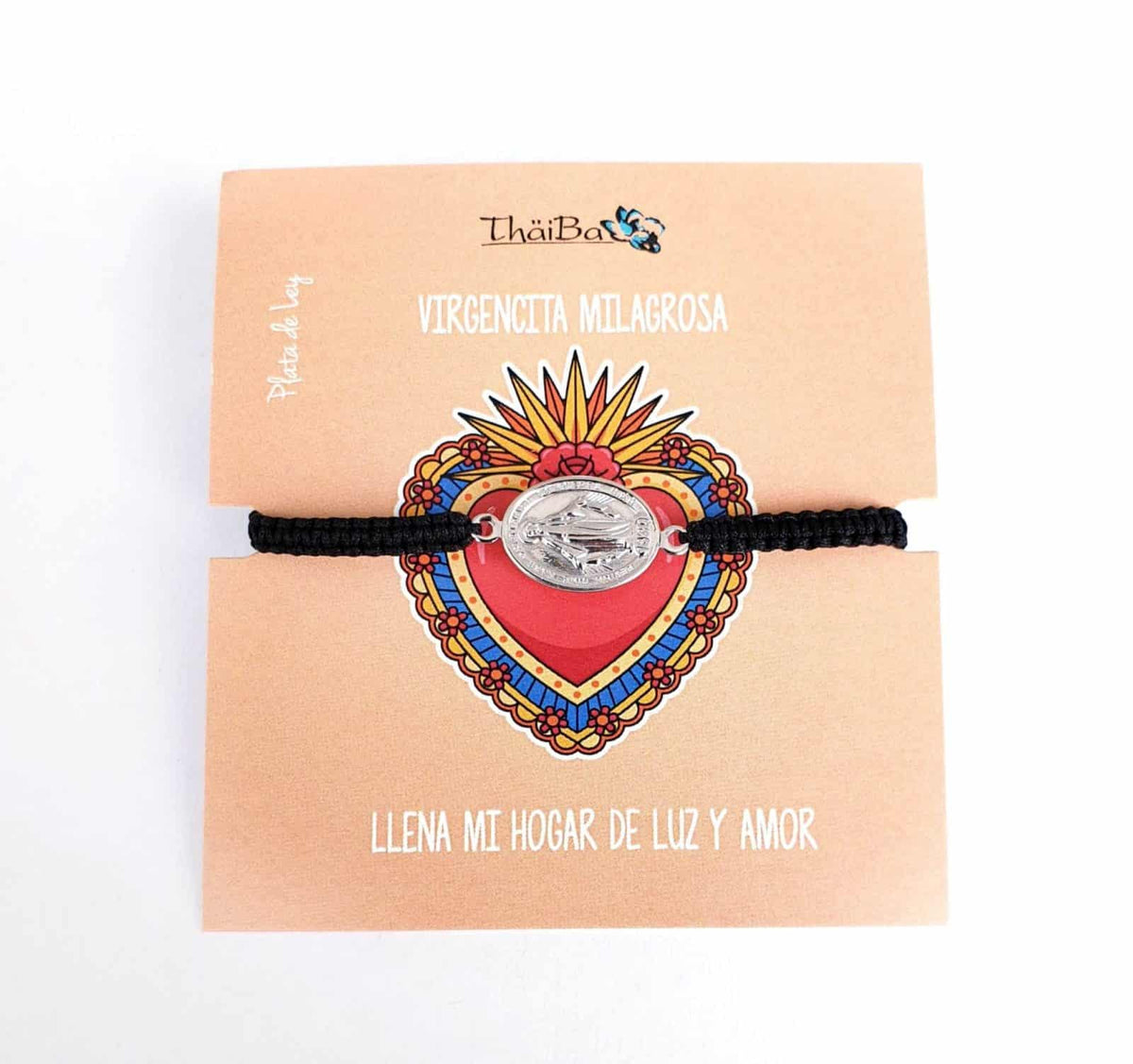 Pulsera macramé Virgencita Milagrosa de plata de ley - vista adicional