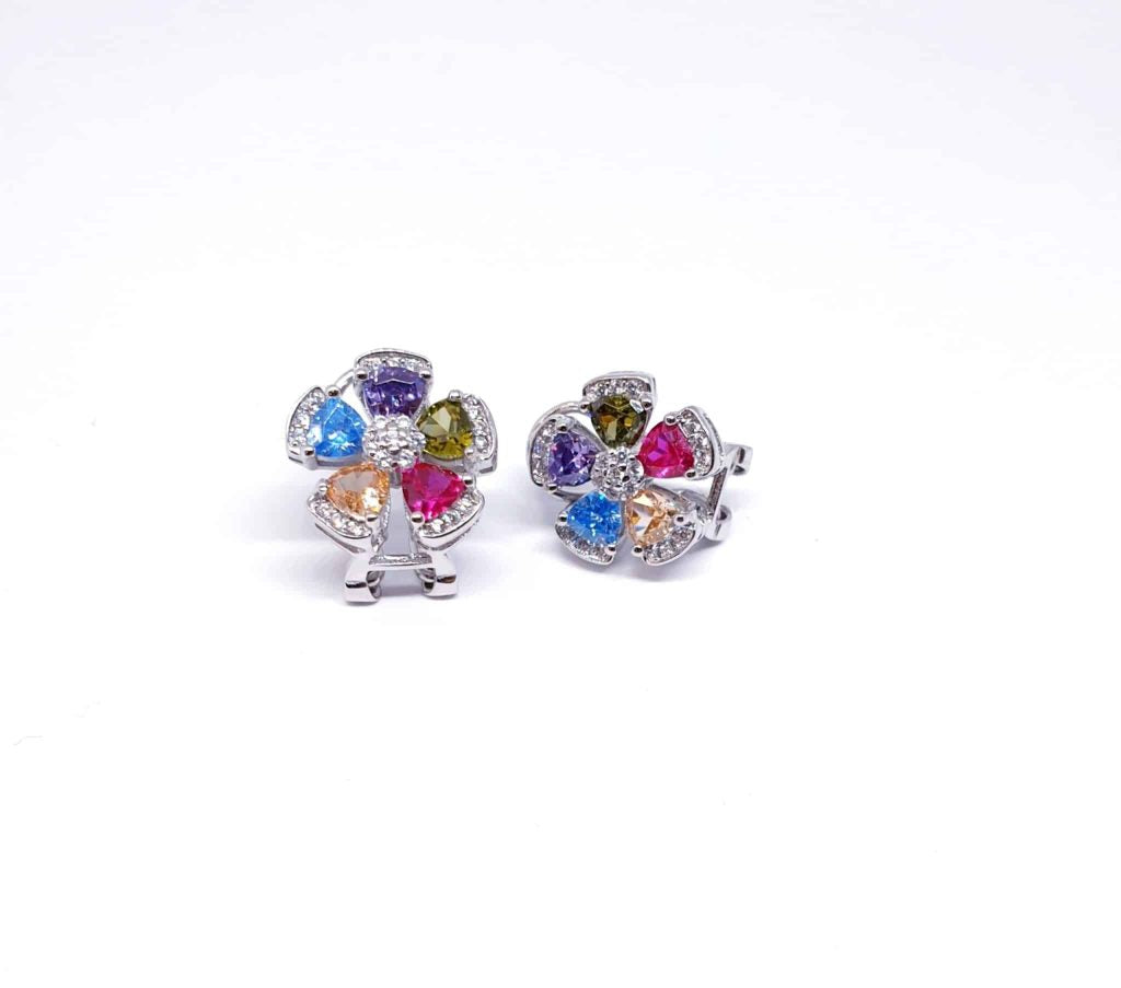 Pendientes omega flor de plata de ley