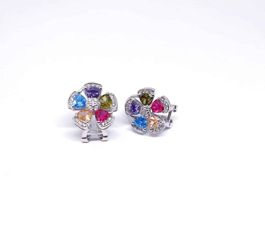 Pendientes omega flor de plata de ley