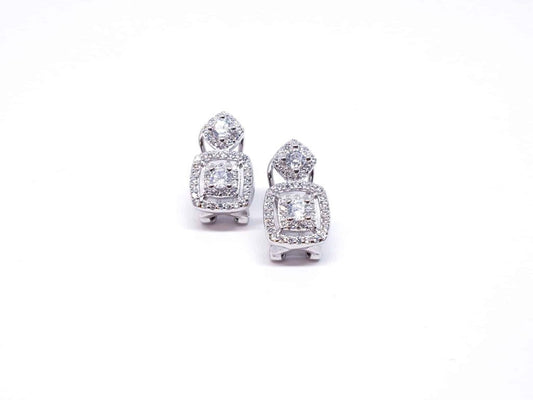 Pendientes omega rombo de plata de ley