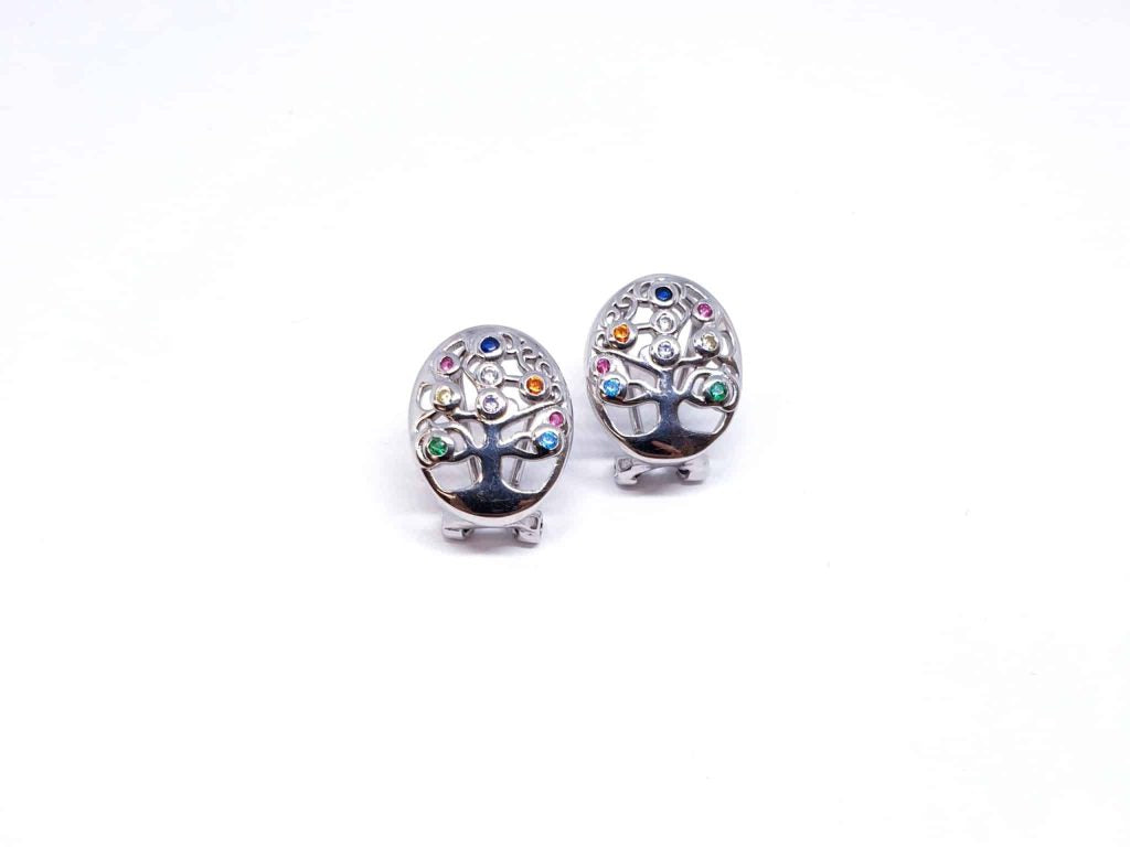 Pendientes omega árbol de la vida de plata de ley