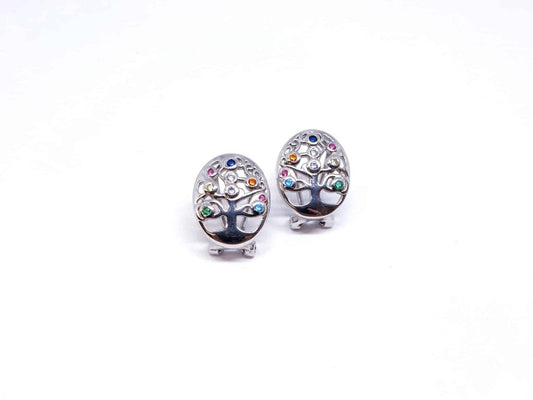 Pendientes omega árbol de la vida de plata de ley