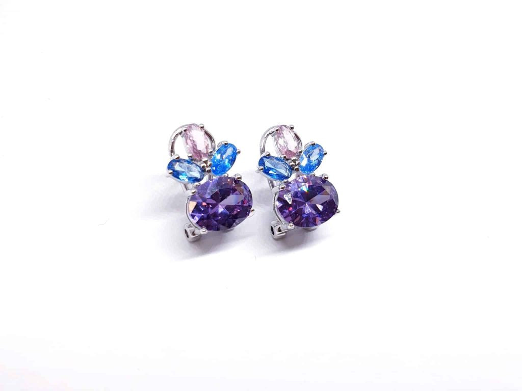 Pendientes omega Violeta de plata de ley