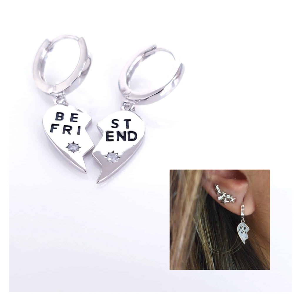 Pendientes best friend de plata de ley