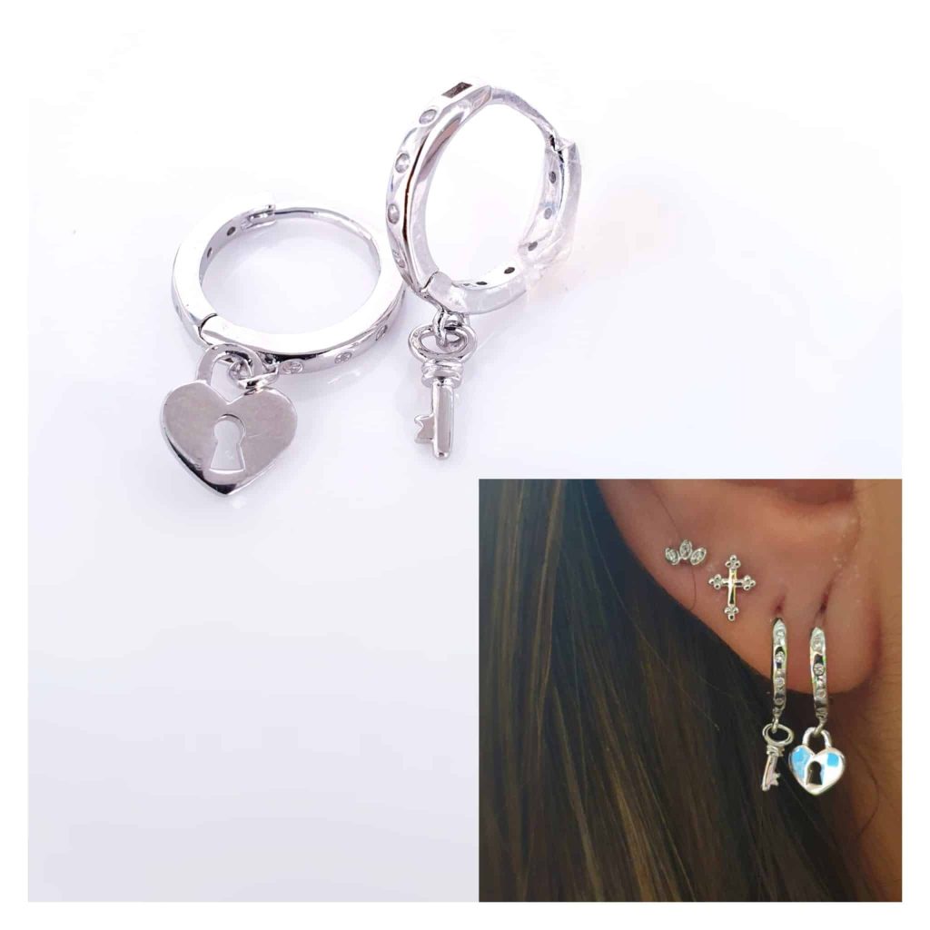 Pendientes llave corazón de plata de ley