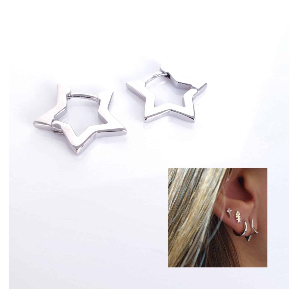 Pendientes estrella de plata de ley